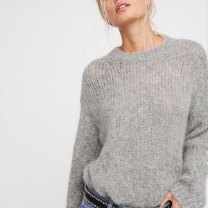 Free People Fuzzy Crewneck Alpaca Wool Blend Open Knit Sweater Size S